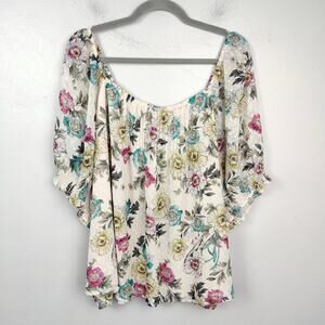 Torrid Chiffon‎ Clip Dot Blouson Short Sleeve Top Womens 4X Floral Print Boho